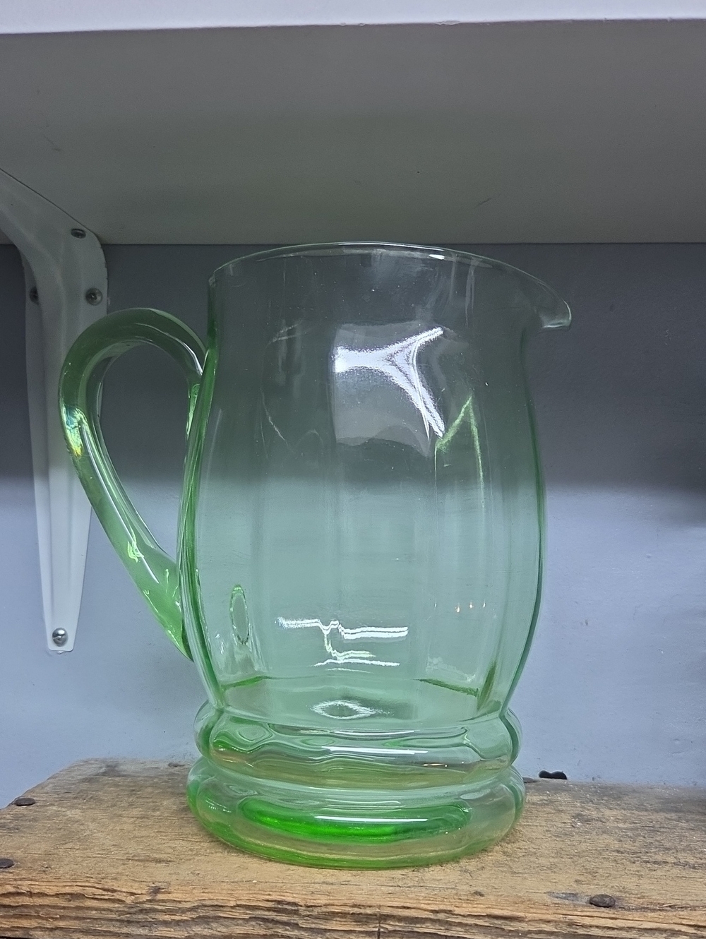 Vintage 1930s MacBeth-Evans Green Depression Uranium Glass Pitcher Ribbed Optic